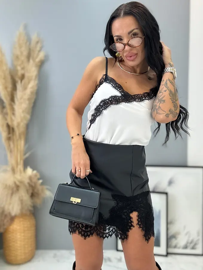 Koženková sukňa s čipkou ARTEMIS