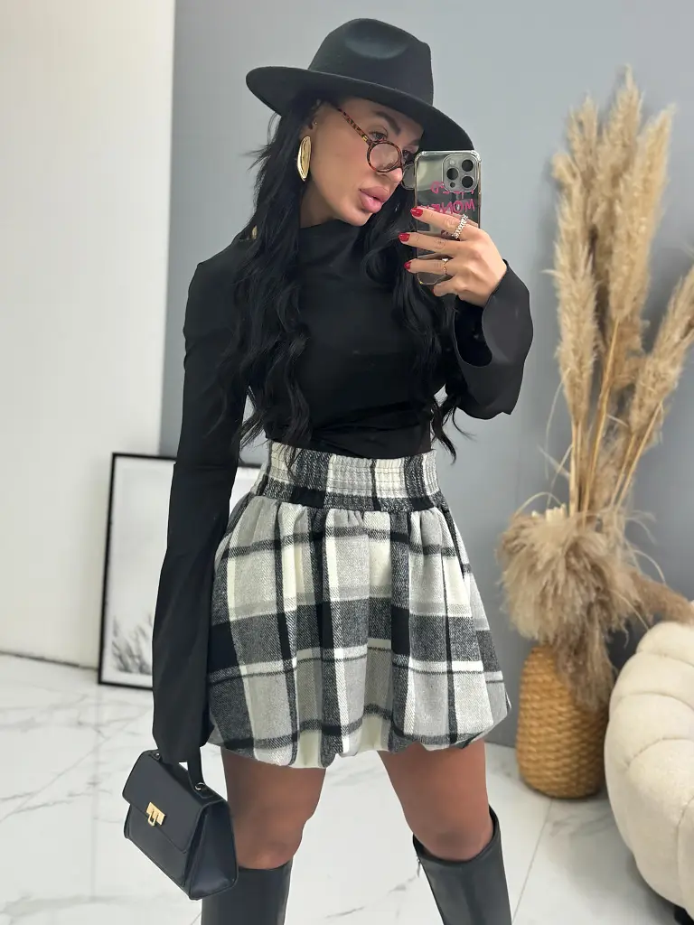 Károvaná balónová sukňa s gumeným pásom DASHNA+