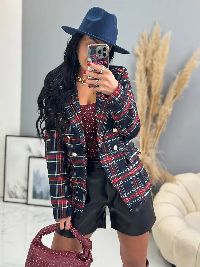 Kárované sako so zlatými gombíkmi MEARA+