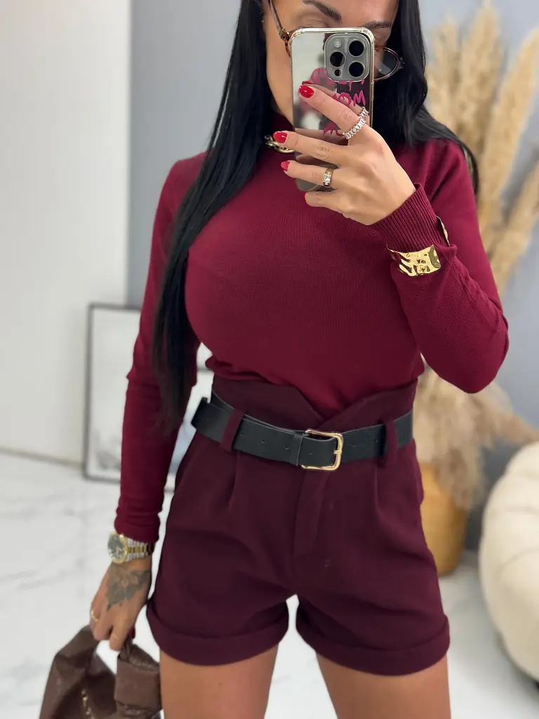 Bordové šortky s opaskom KALISA