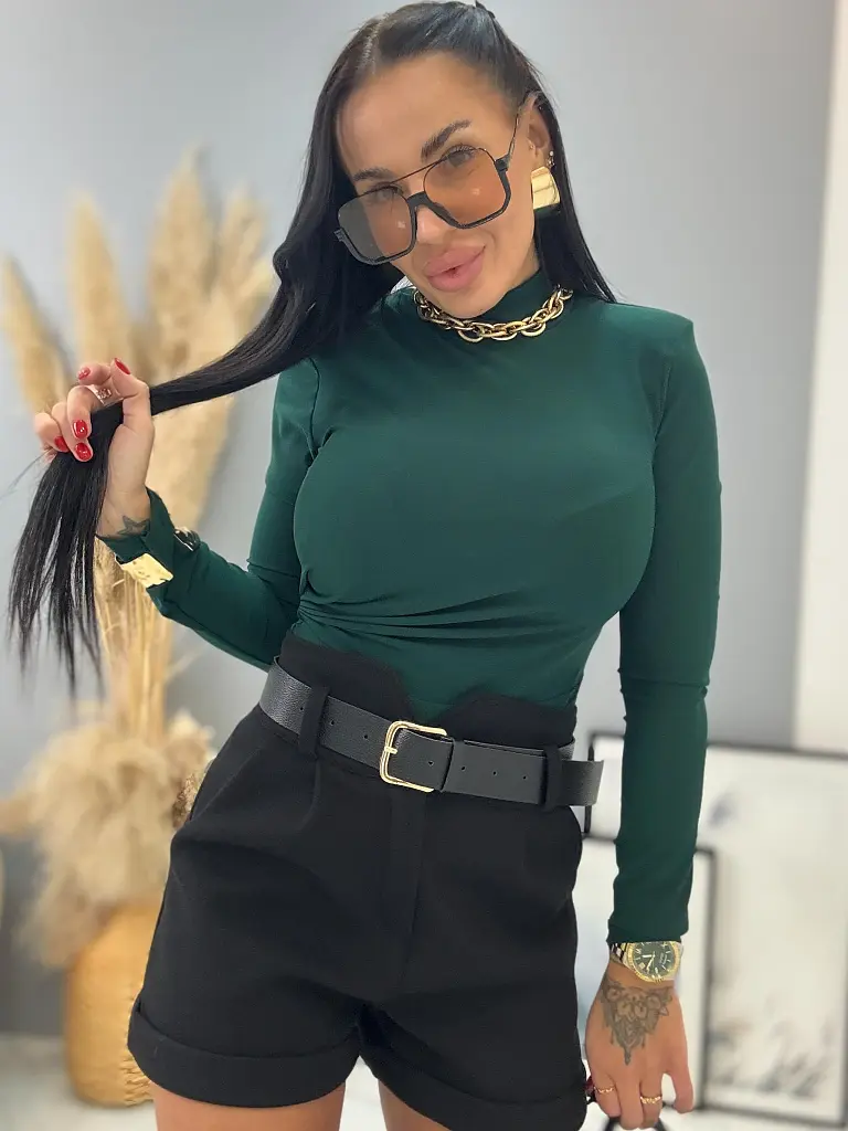 Čierne hrubé šortky s opaskom KALISA