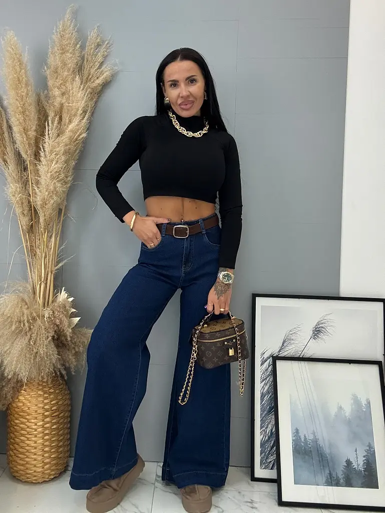 Wide-leg rifle s vysokým pásom bez opasku - next