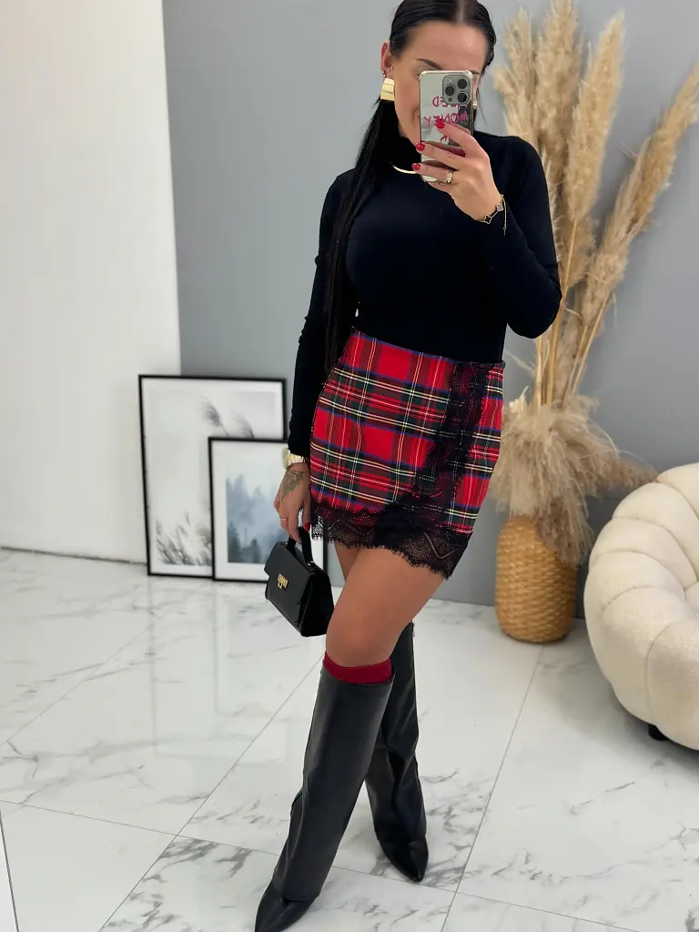 Károvaná sukňa s čipkou ELEEN - next