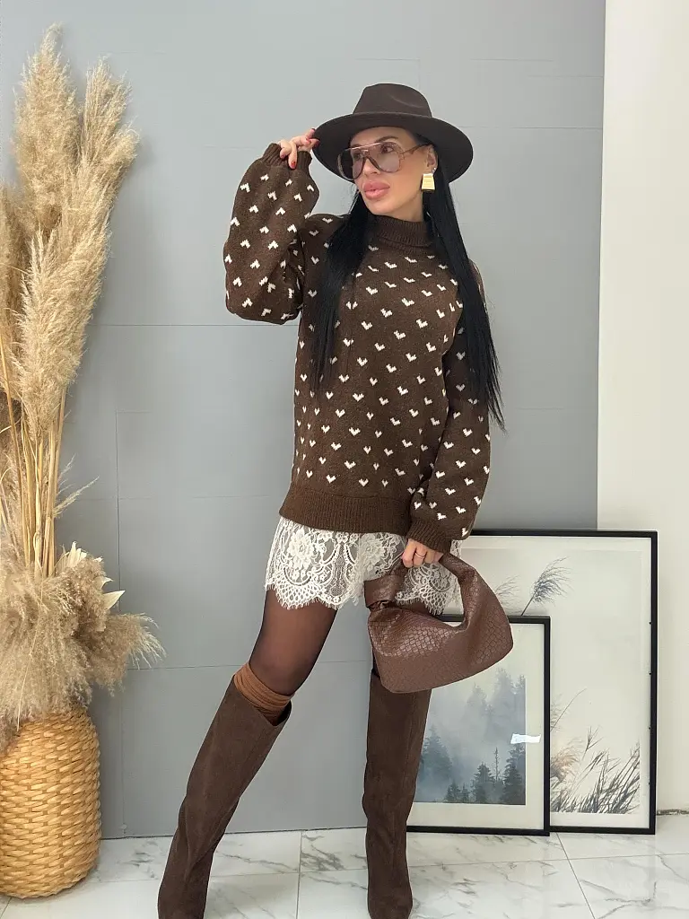 Pletený rolákový pulóver s čipkou FLETA