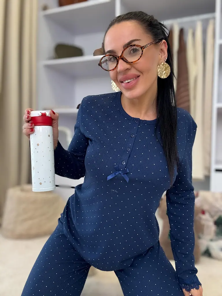 Rebrované pyžamo s čipkovým lemom AVILMA - next