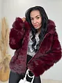 Koženková kožušinová bunda s kapucňou CHERRY