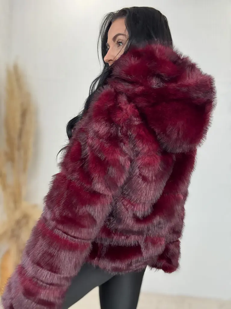 Koženková kožušinová bunda s kapucňou CHERRY - next