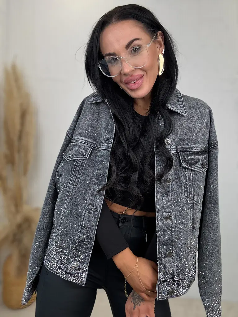 Dámska denim bunda s kamienkami SHELBY