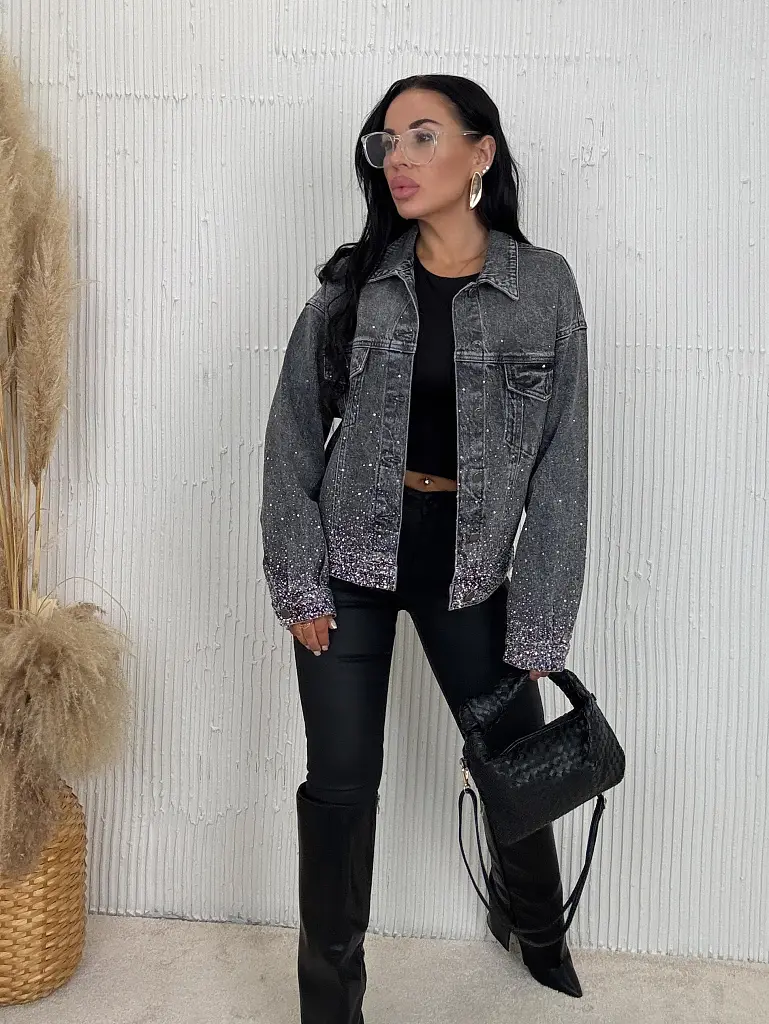 Dámska denim bunda s kamienkami SHELBY