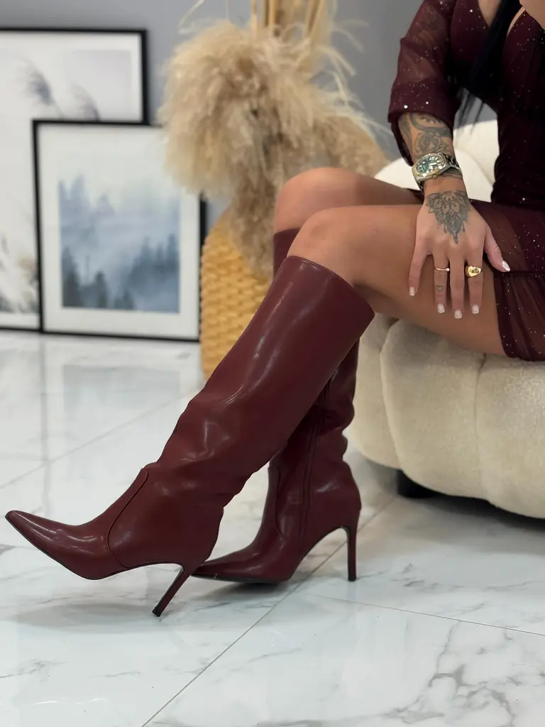 Bordové vysoké čižmy LILOU-