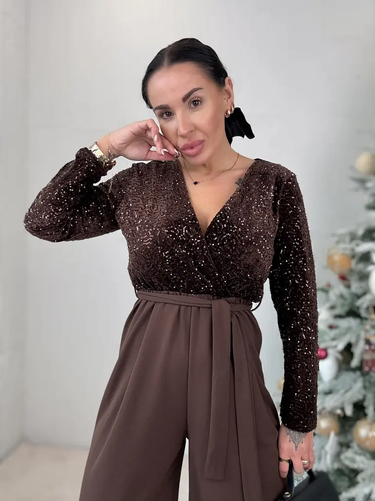 Elegantný overal zdobený flitrami s opaskom FABIOLA - next