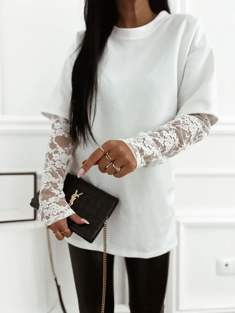 Biely pulóver s čipkou KATHIE