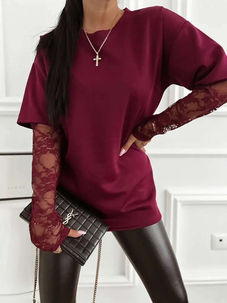 Bordový pulóver s čipkou KATHIE