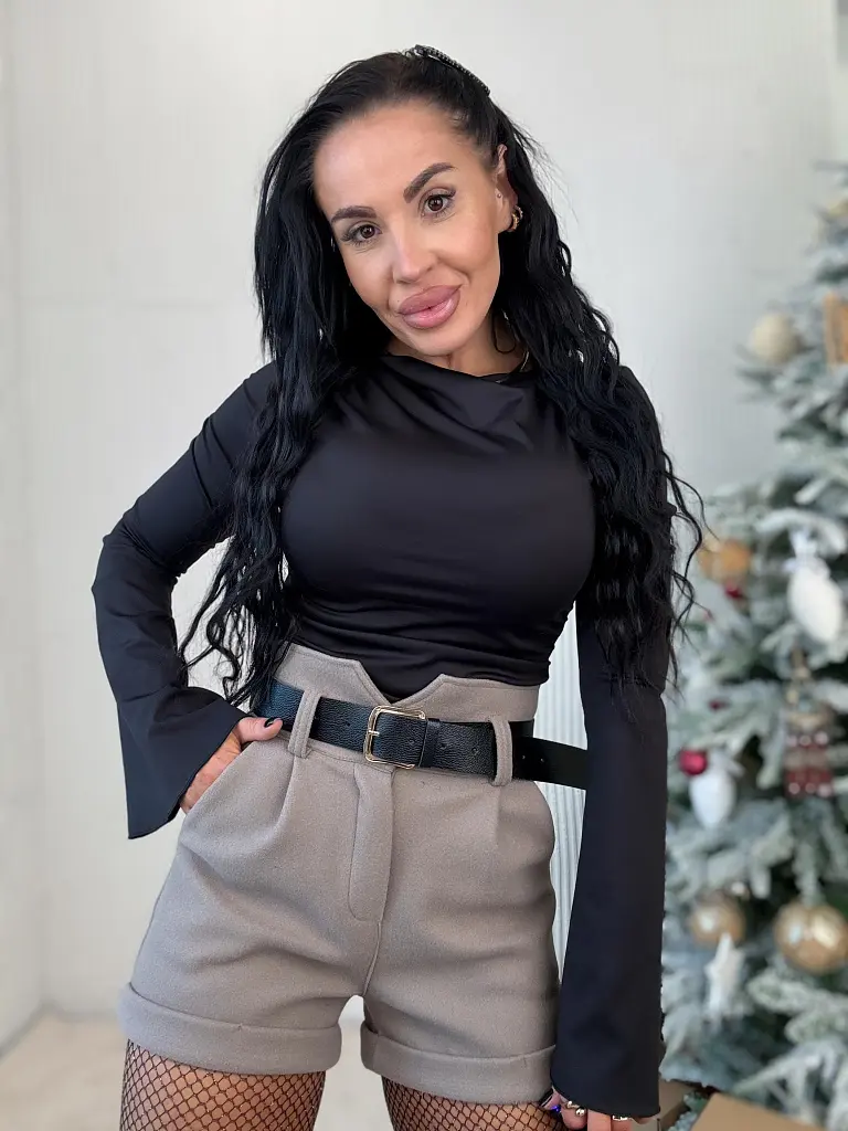 Khaki hrubé šortky s opaskom KALISA