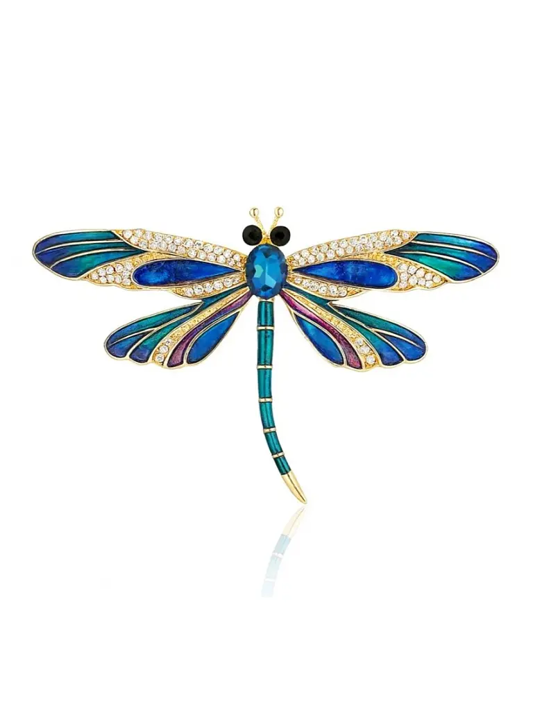 Elegantná brošňa smaragdovo zelená vážka