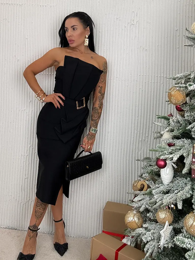 Elegantné dámske šaty so zlatou ozdobou NELLA