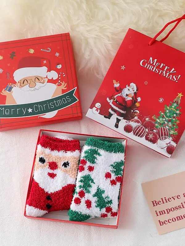 Vianočné ponožky v darčekovej krabičke s darčekovou taškou