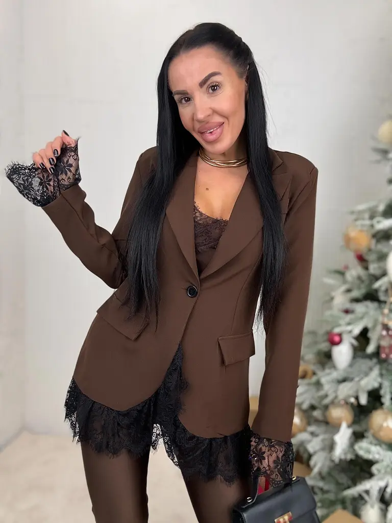 Hnedé  sako s čipkou MALEEN - next