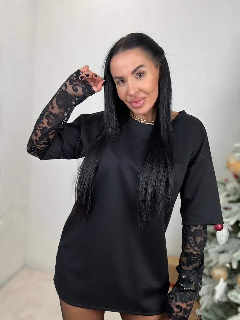 Čierny pulóver s čipkou KATHIE - next