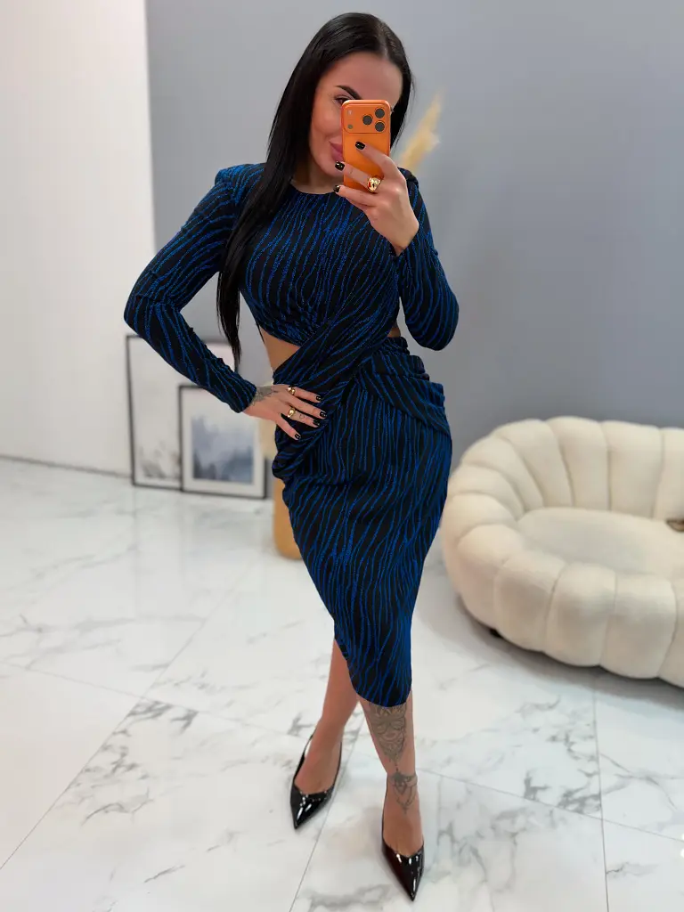 Elegantné trblietavé modré šaty DORITA+