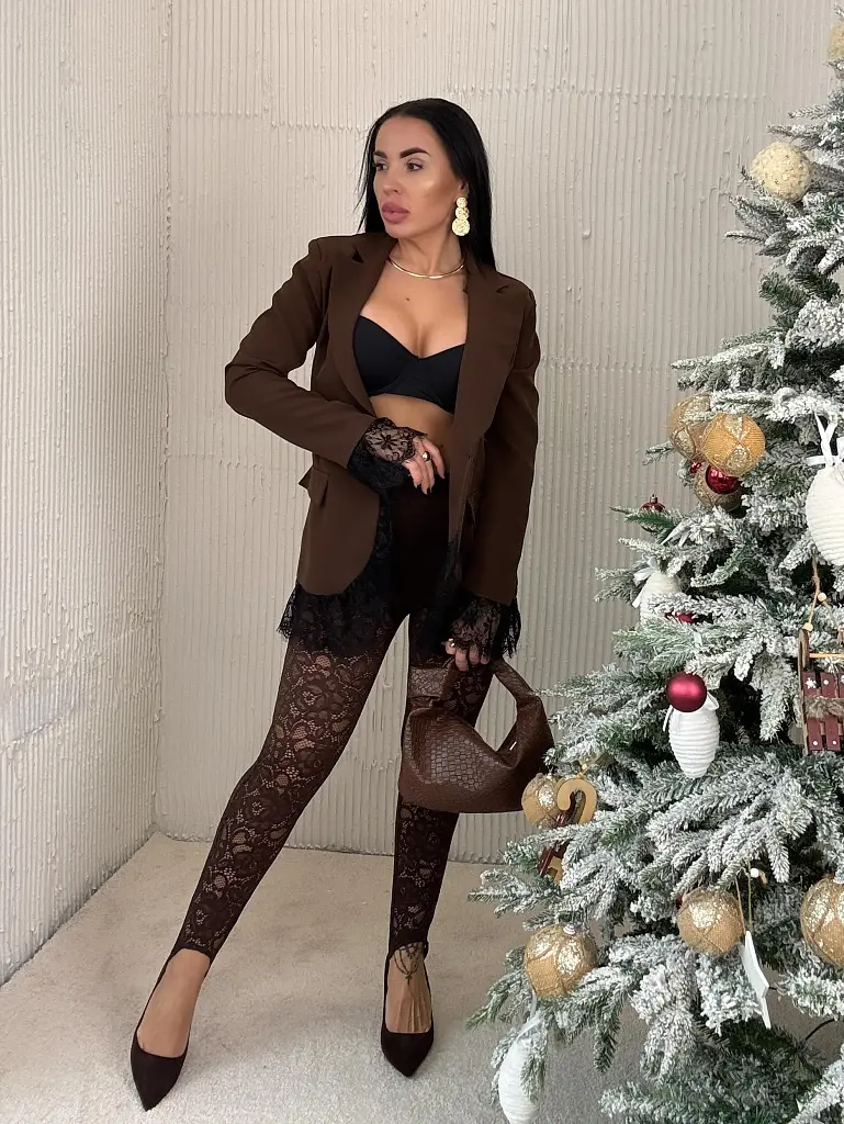 Hnedé čipkované legíny kaliopky PRISINA