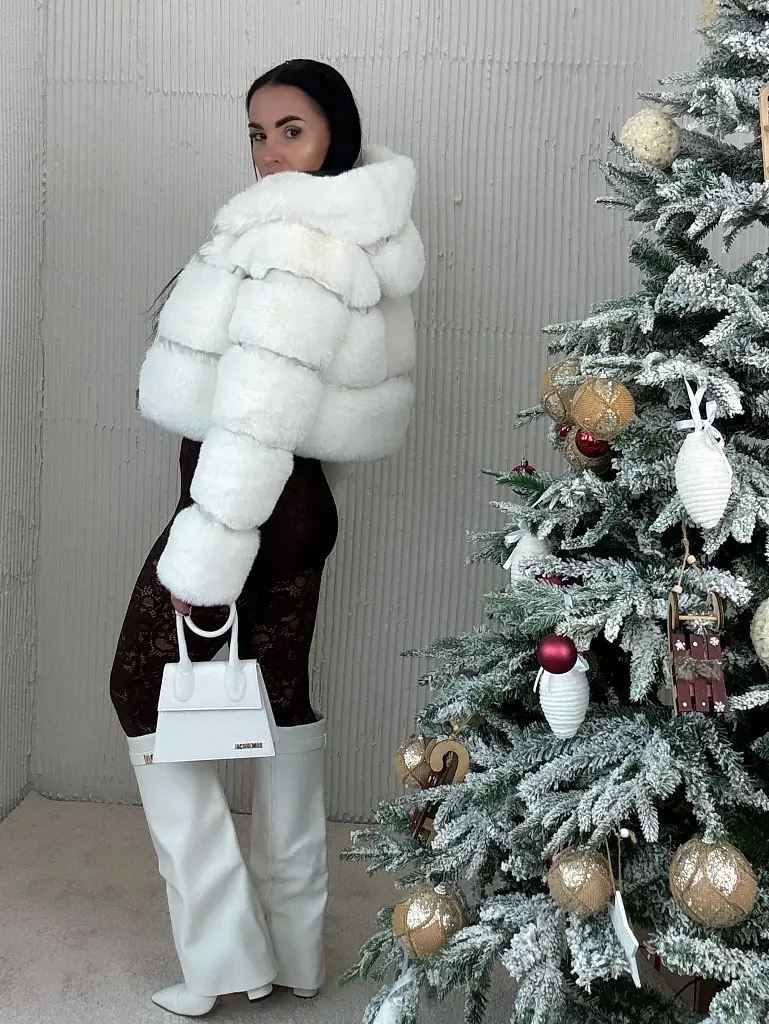 Koženková kožušinová bunda s kapucňou GIANNA - next