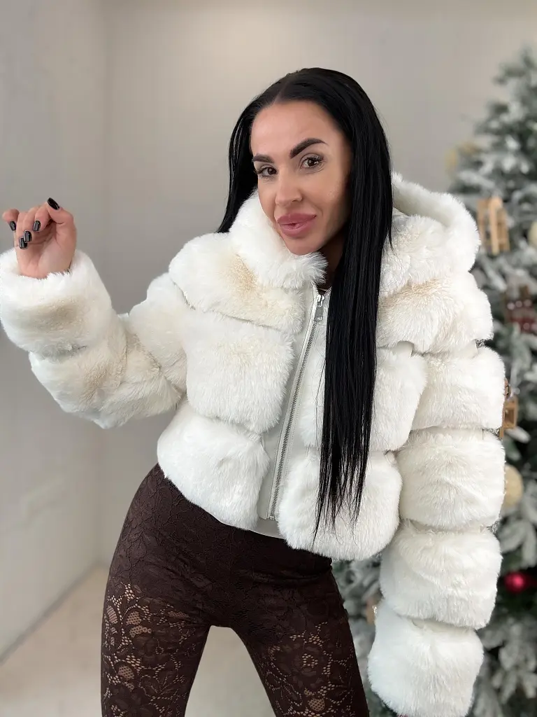 Koženková kožušinová bunda s kapucňou GIANNA