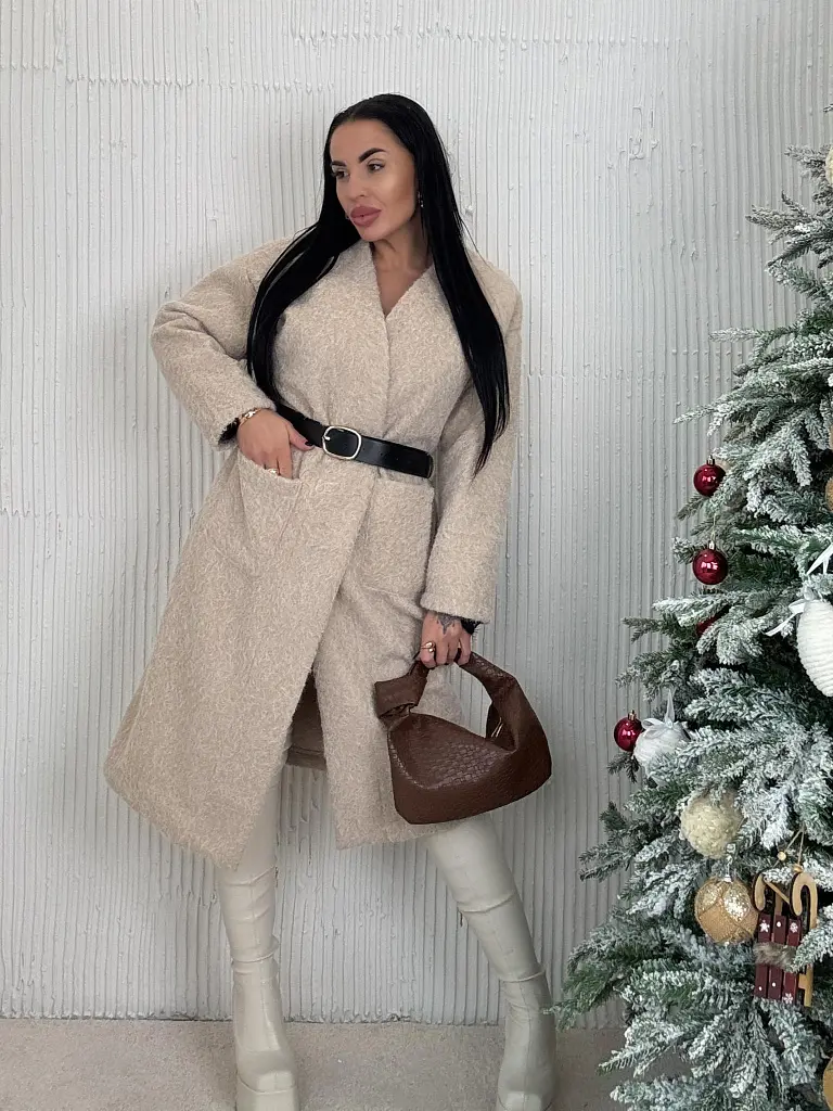 Uzlíkový kabát s otvoreným strihom a opaskom ELSE