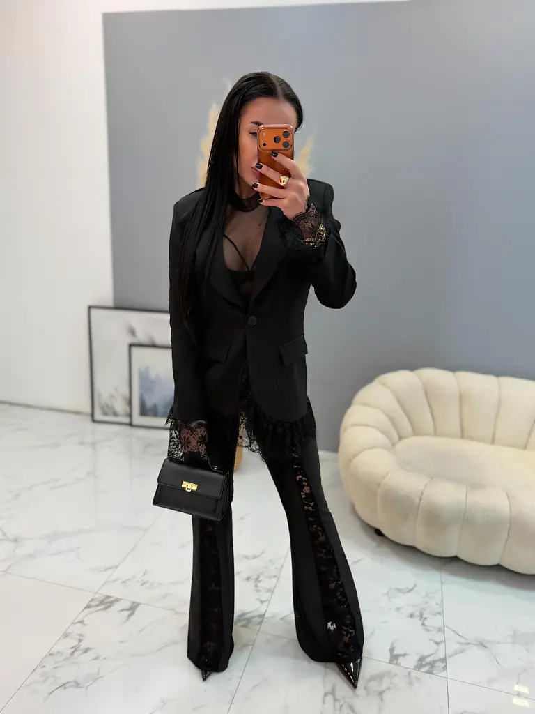 Čierne sako s čipkou MALEEN - next