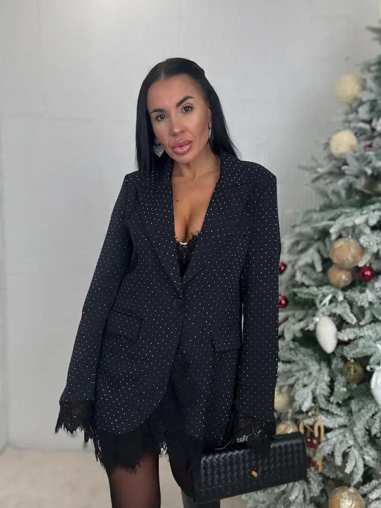 Čierne trblietavé sako s čipkou SELINA - next