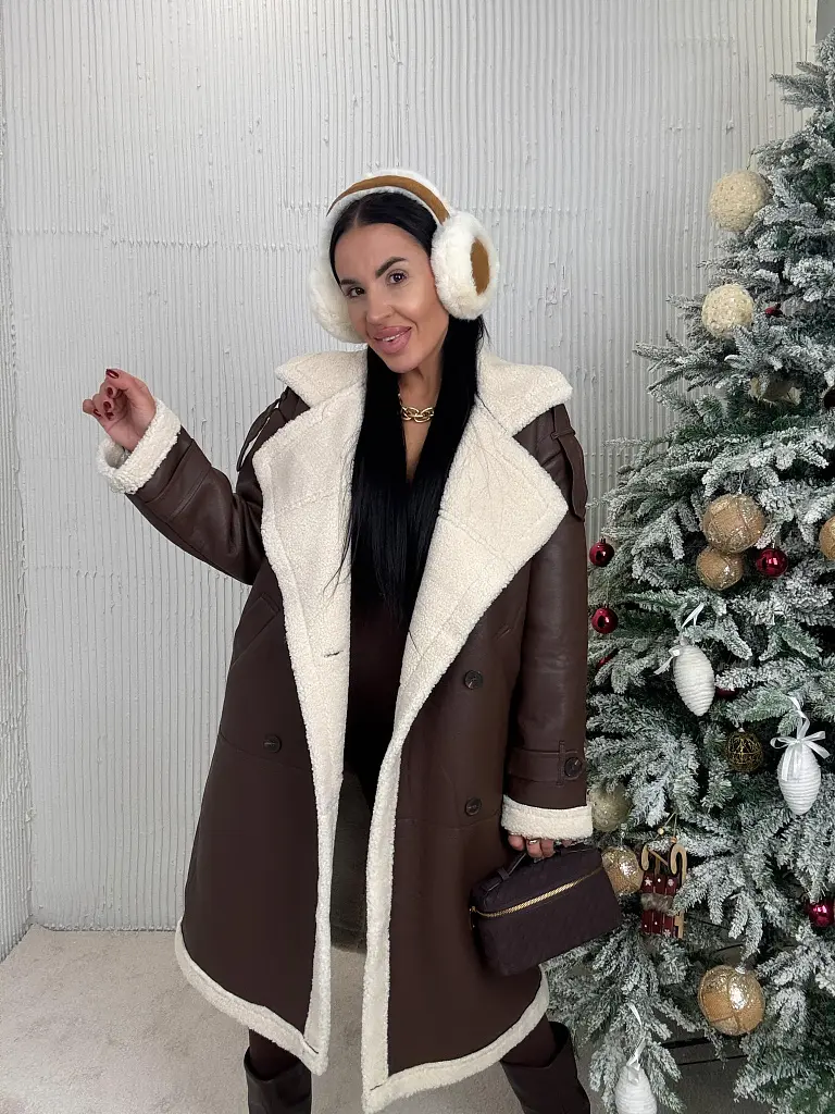 Dlhá kožená bunda s kožušinou HETIE - next