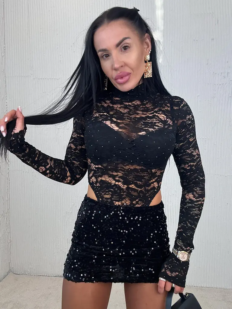 Čipkované trblietavé body so sukňou s flitrami AMBRE