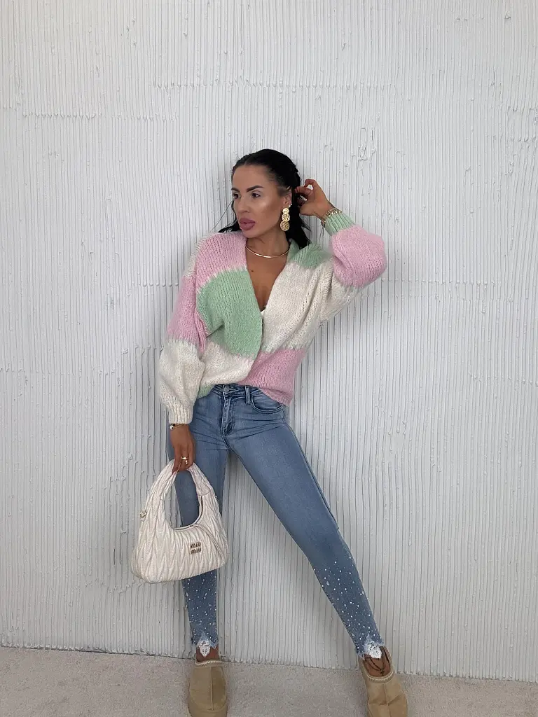 Vysoko-pásové skinny rifle zdobené kamienkami a korálikmi - next