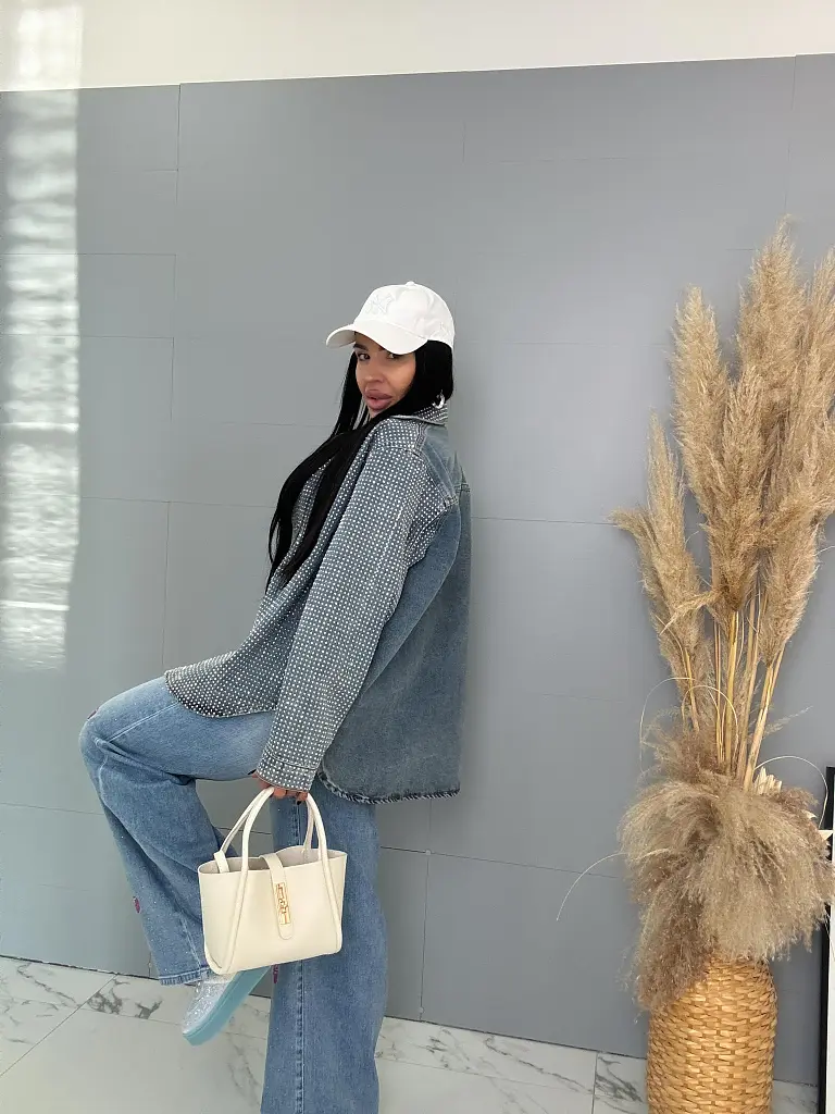 Denimový košeľový kabát s kamienkami ANZIA - next