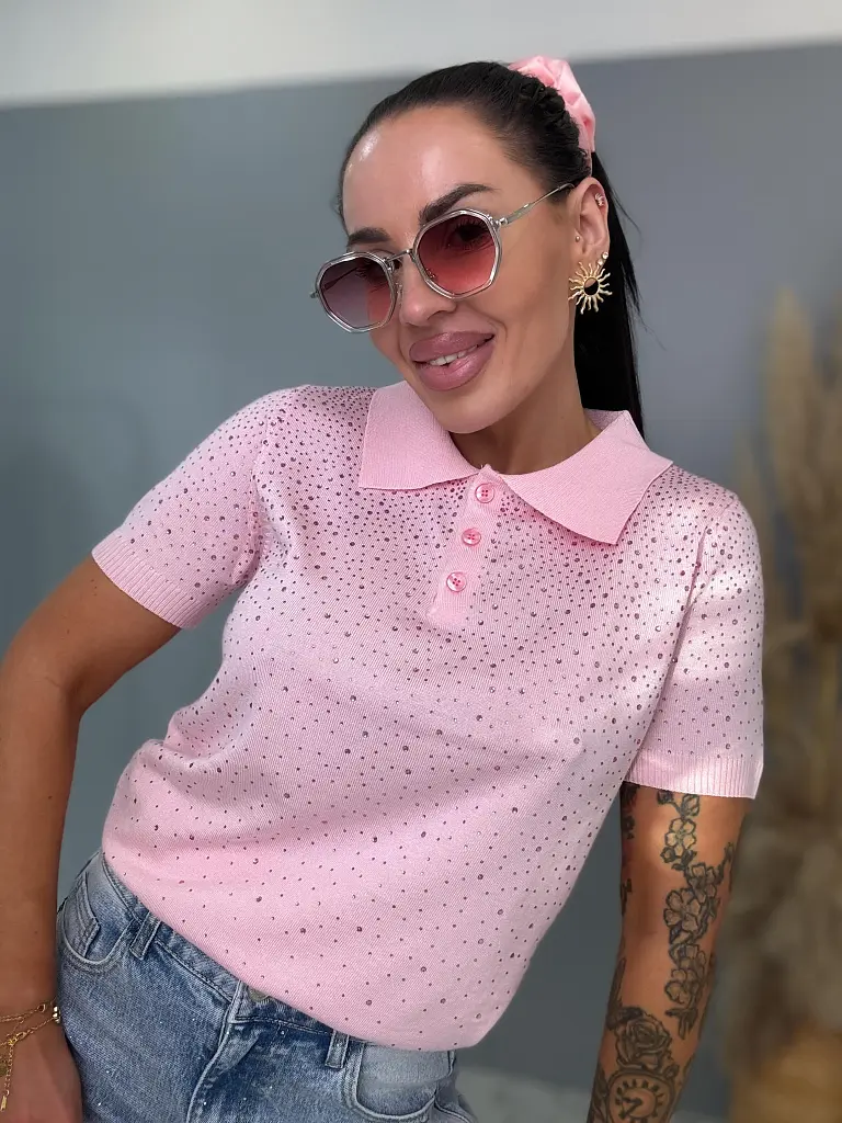 Pulóver s gombíkovou légou zdobený kamienkami LUCIE