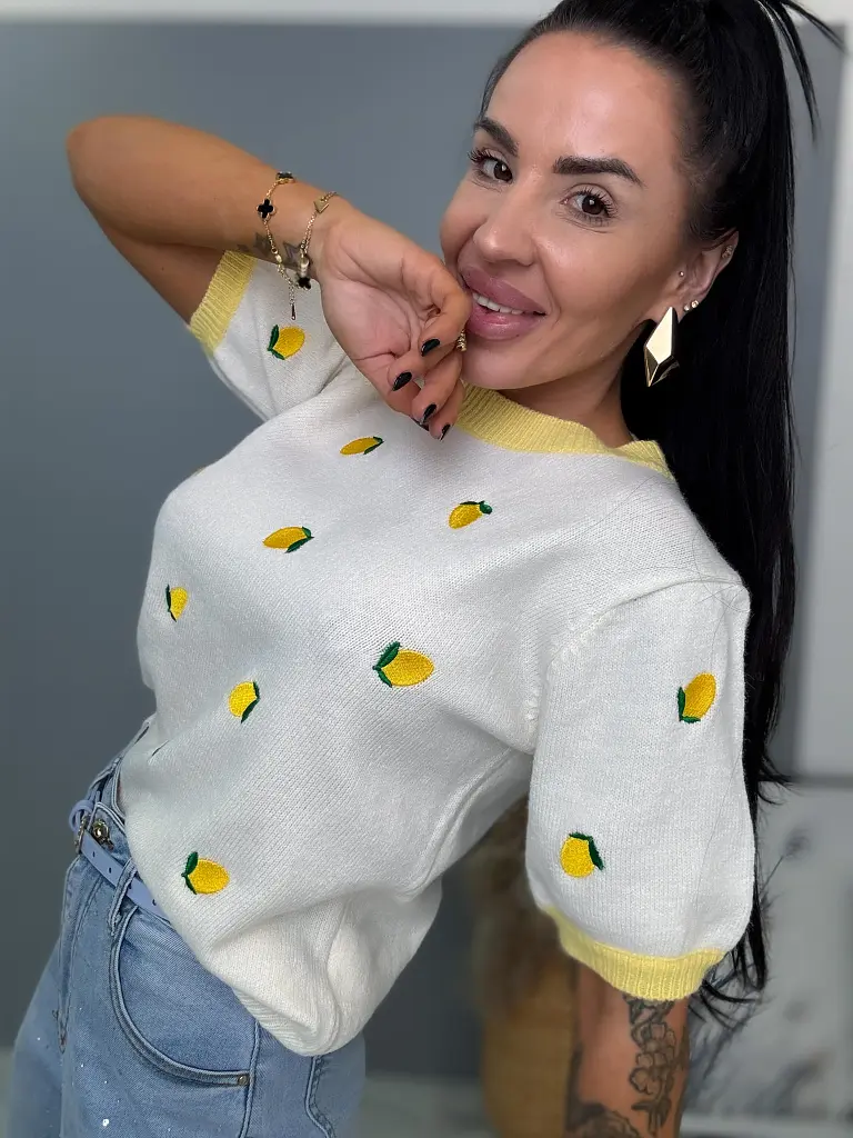 Pletený pulóver s vyšívanými citrónmi CITRONA