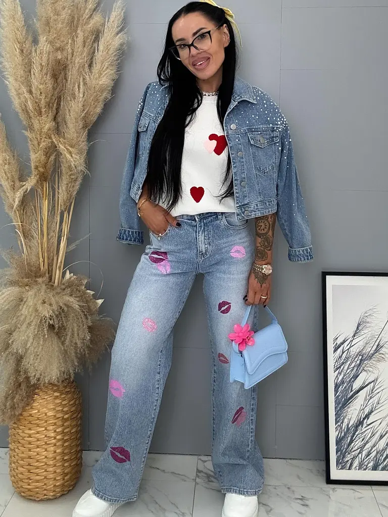 Vysokopásové wide leg rifle s potlačou - next