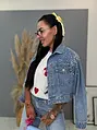 Krátky denim kabát s kamienkami EVELIN