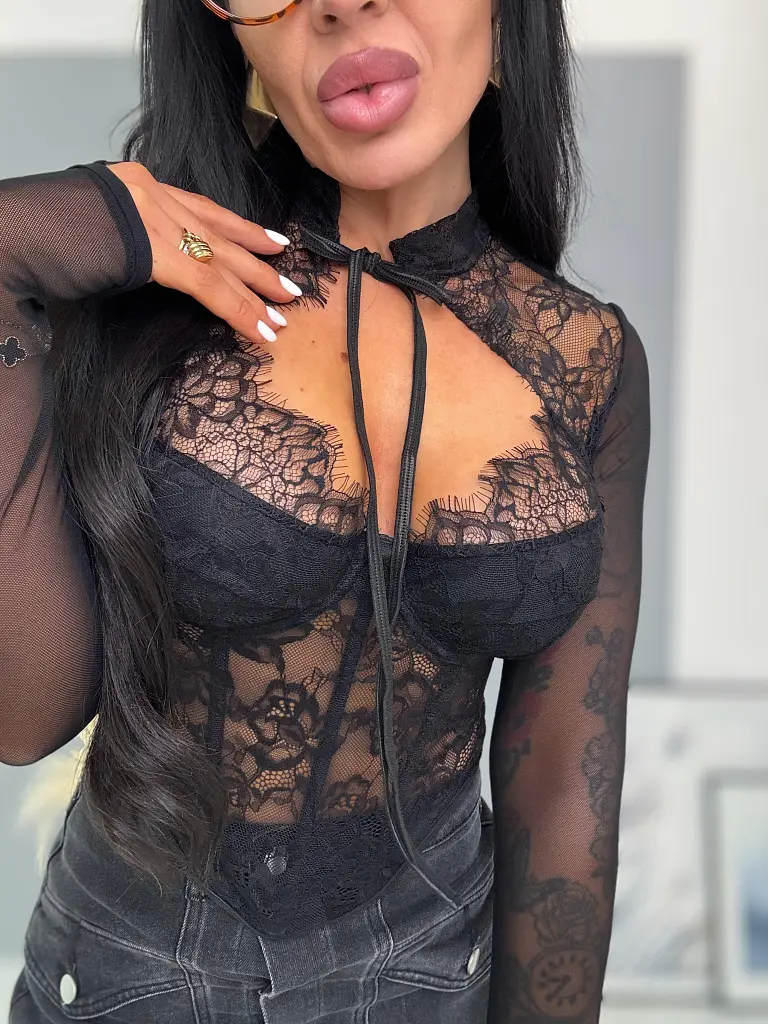 Čipkovaný korzetový top s priliehavou sieťkou ELENI - next