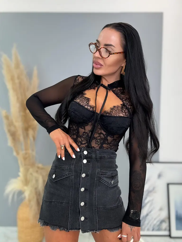 Denimový skort s gombíkmi vpredu NANNY