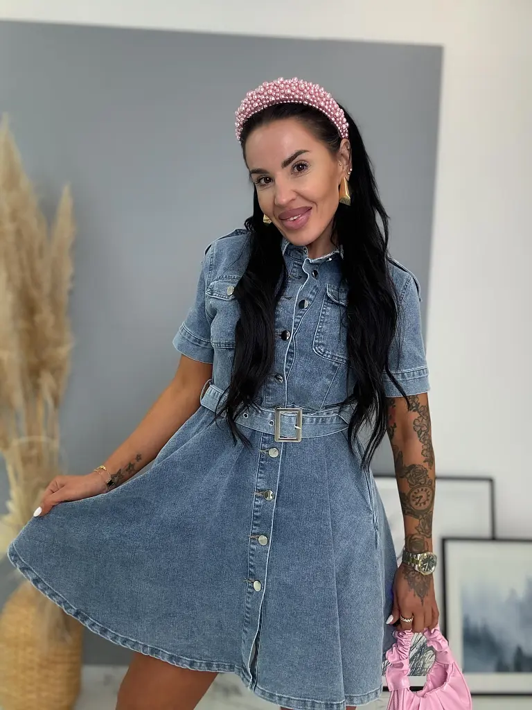 Denim šaty na gombíky s opaskom HENNIE