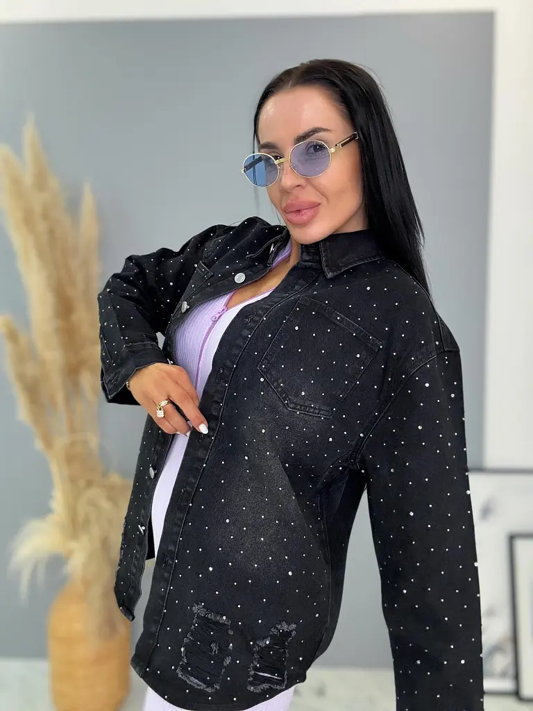 Roztrhaný denim kabát zdobený kamienkami MADINA - next