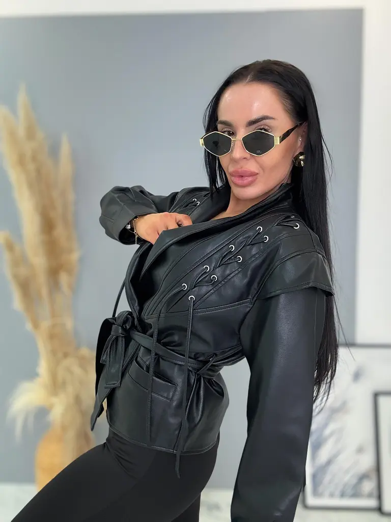 Koženková bunda s opaskom ARLETA