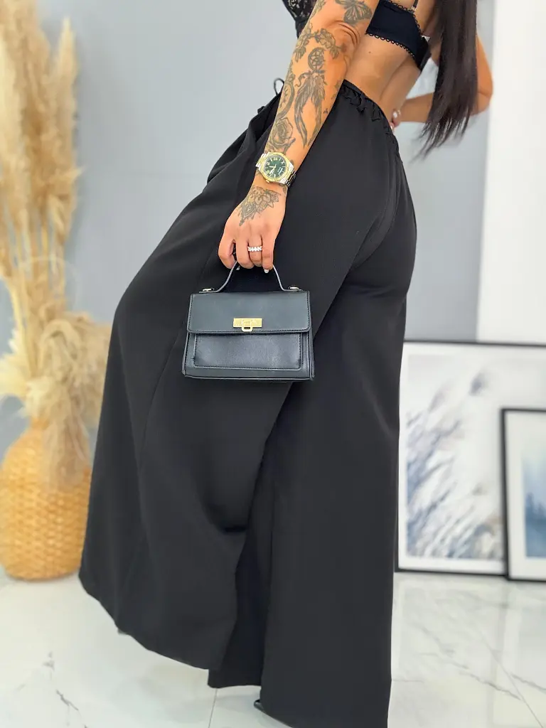 Čierne wide-leg nohavice s opaskom PARINA - next