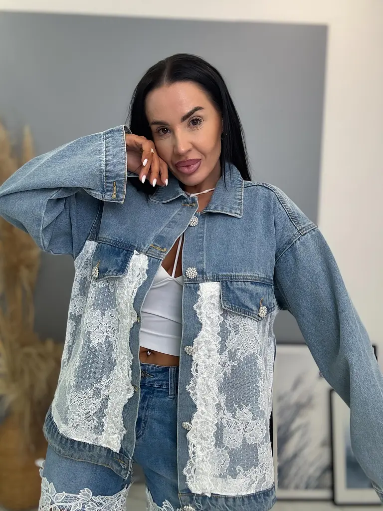 Dámska denim bunda s čipkou ARRYNA