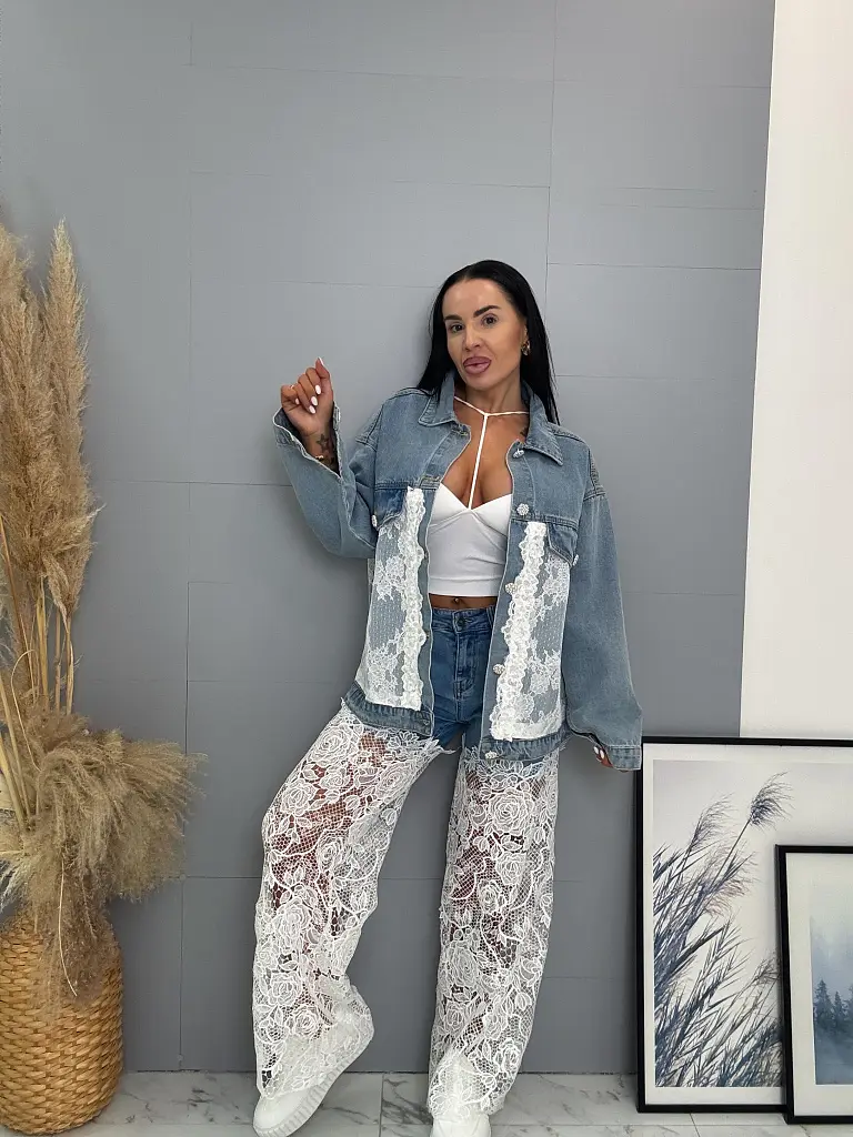 Wide-leg rifle s čipkovým detailom ERMINA - next