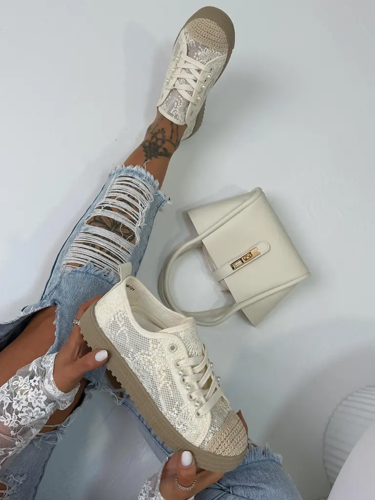 Béžové čipkované tenisky GLINDA- - next