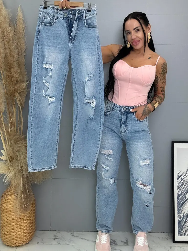 Roztrhané baggy fit rifle s vysokým pásom 