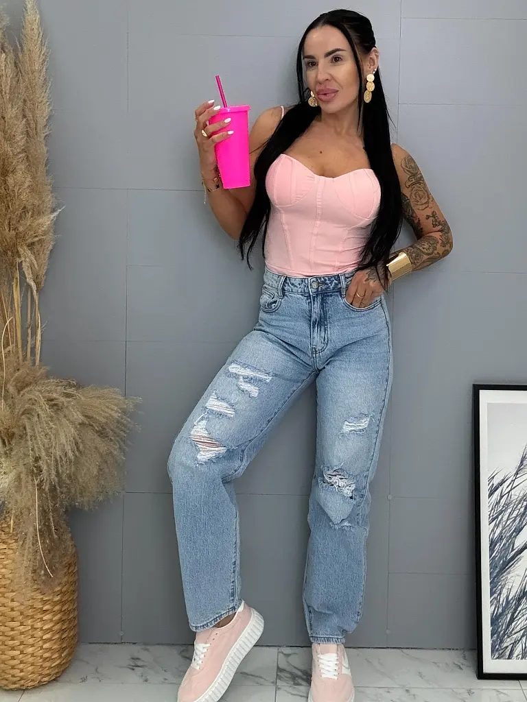 Roztrhané baggy fit rifle s vysokým pásom  - next