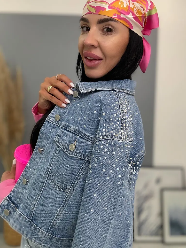 Krátky denim kabát s kamienkami EVELIN - next